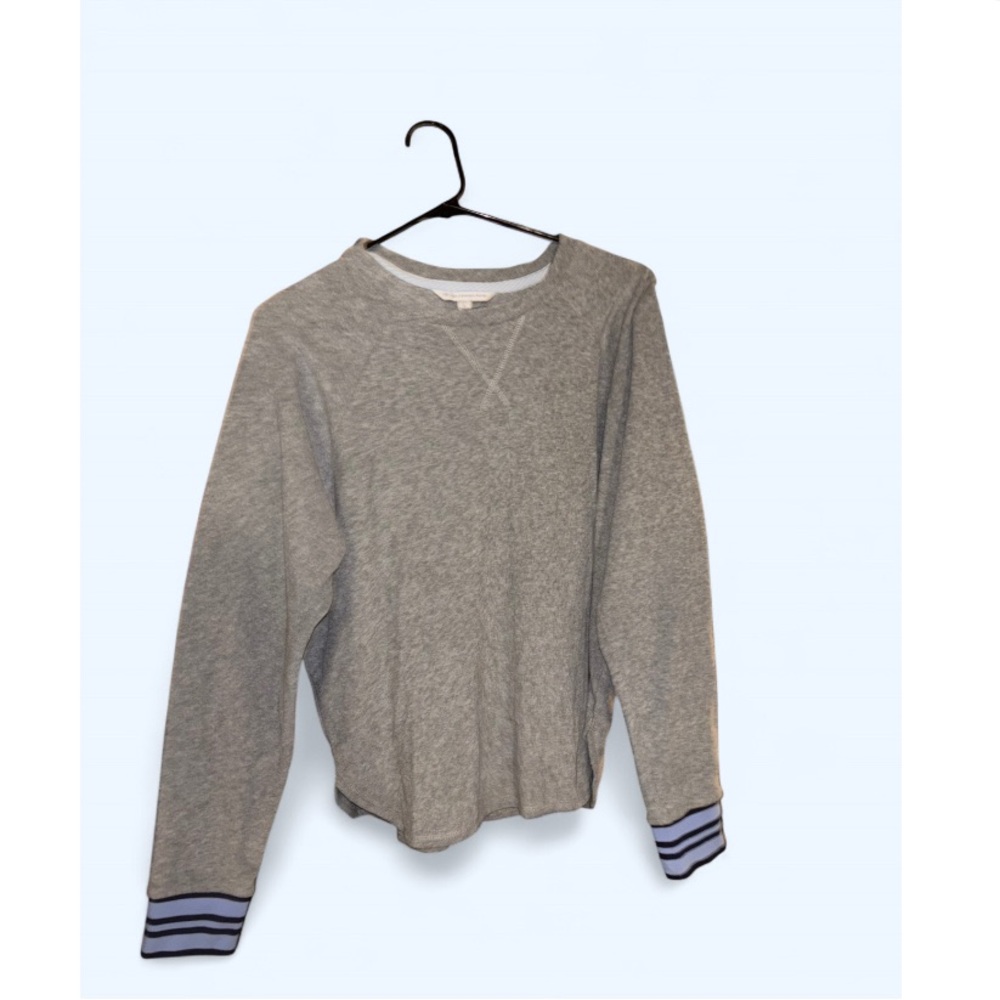 Southern Tide Heather Gray Sweater with Navy Striped Cuffs